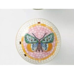 New Anthropologie The Bistro Tile Stoneware Knobs Set of 3 Garden Butterfly 24K